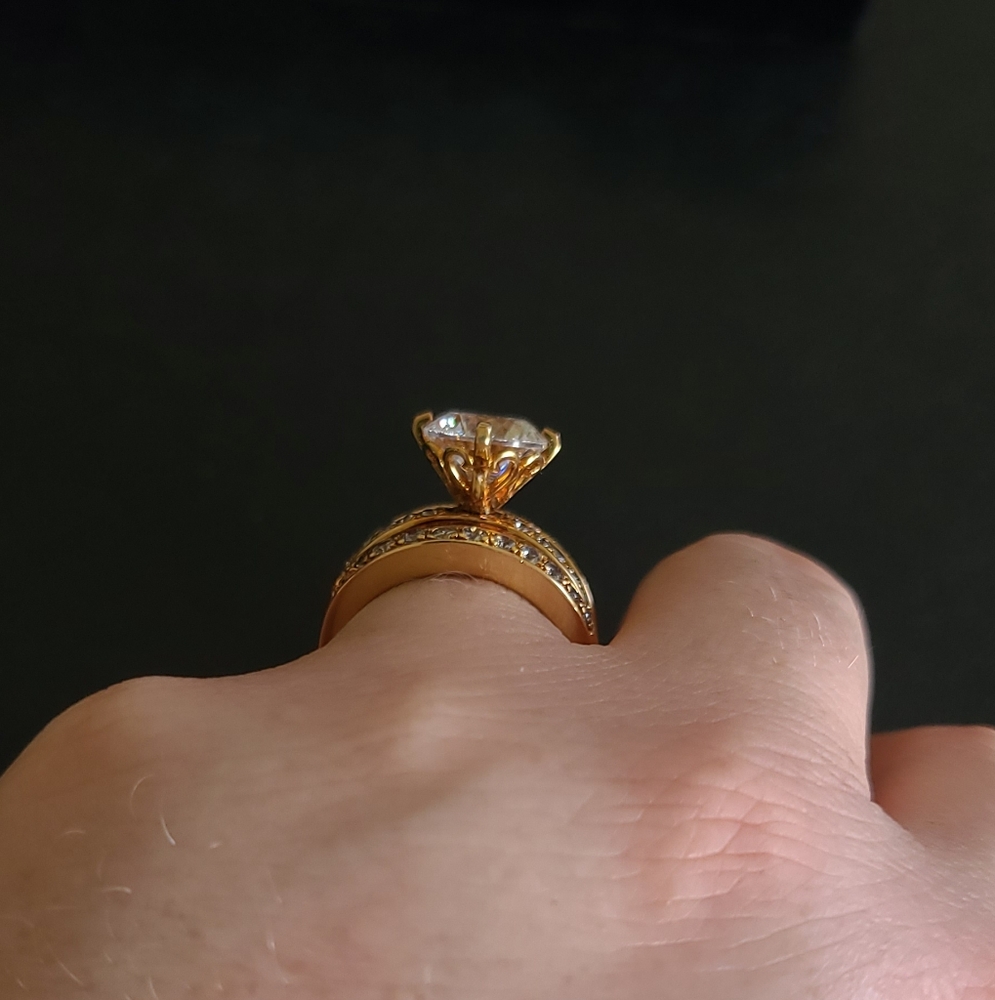 Gold Vermeil Sterling Ring With Cubic Zirconia - Picture 2 of 7